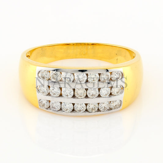 แหวนทองประดับเพชรสไตล์แถวสามชั้น