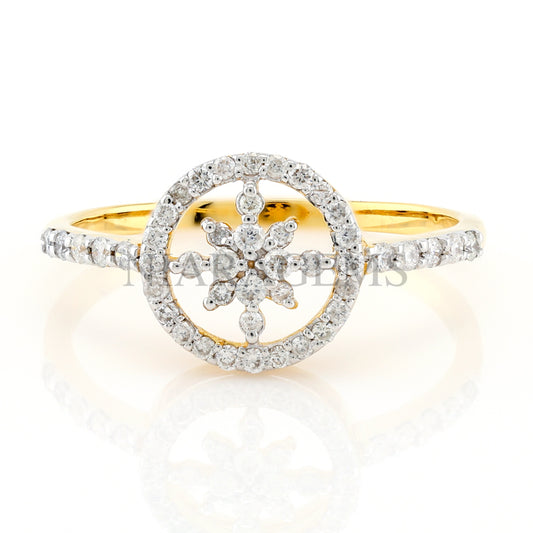 แหวนทองประดับเพชรสไตล์ดอกไม้ในวงกลม