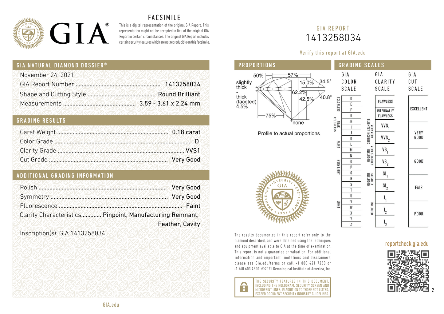 แหวนเพชร GIA รอบ 0.18 กะรัต – D T2N008 VVS 1 VG/VG/VG ID402901