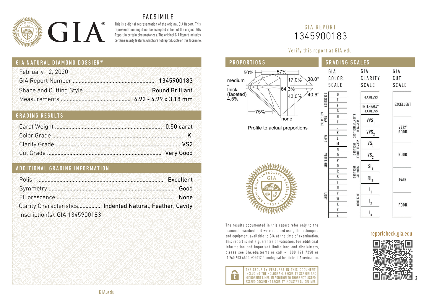 แหวนเพชร GIA รอบ 0.50 กะรัต – K VS2 VG/EX/G ID455121