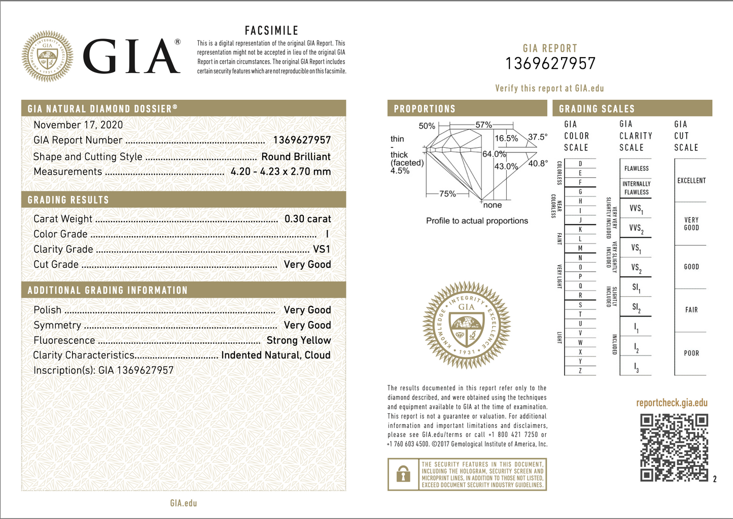 แหวนเพชร GIA รอบ 0.30 กะรัต – I VS 1 VG/VG/VG ID216730