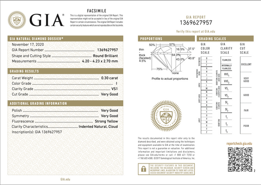 แหวนเพชร GIA รอบ 0.30 กะรัต – I VS 1 VG/VG/VG ID216730