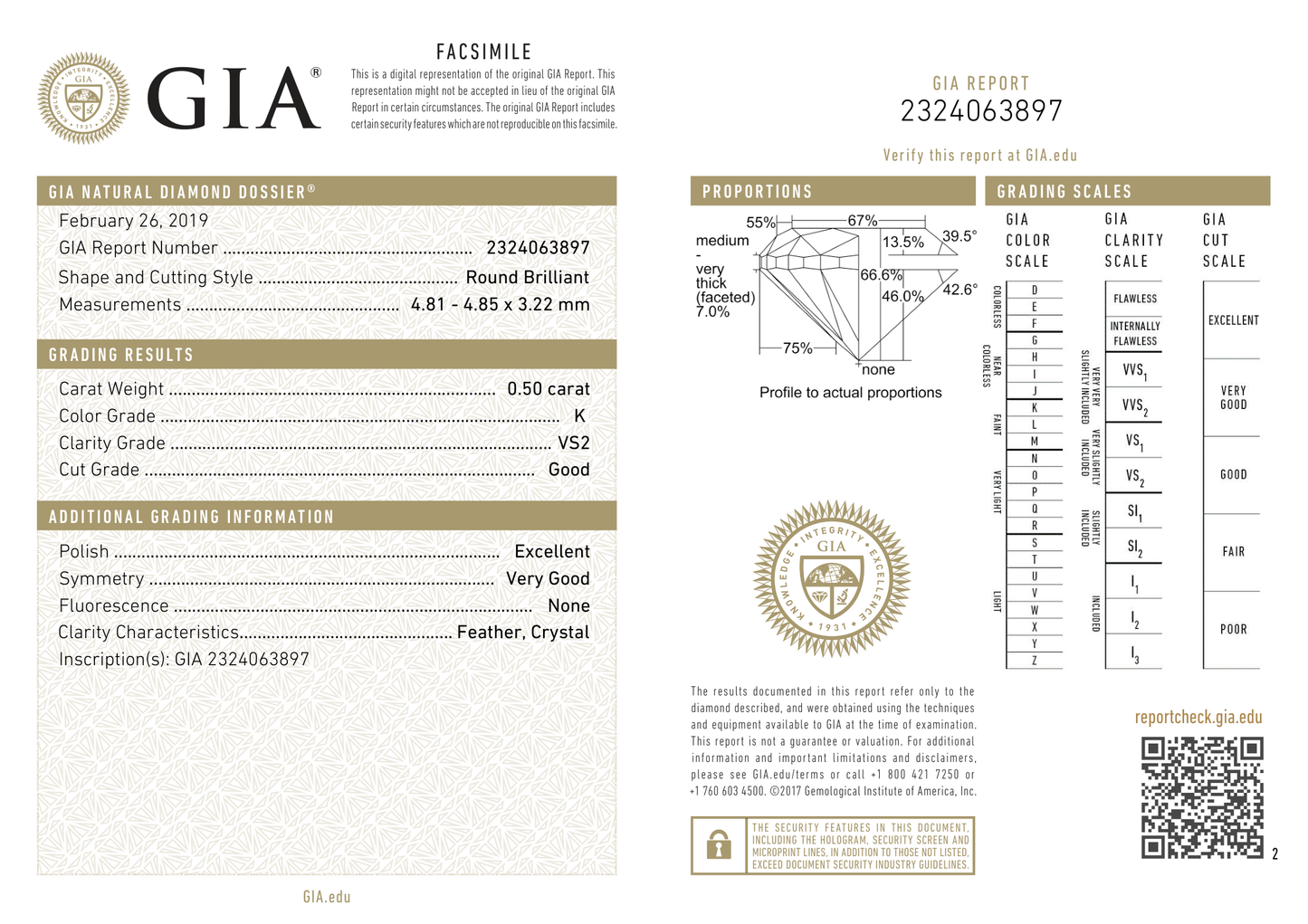 แหวนเพชร GIA รอบ 0.50 กะรัต – K VS2 G/EX/VG ID300184