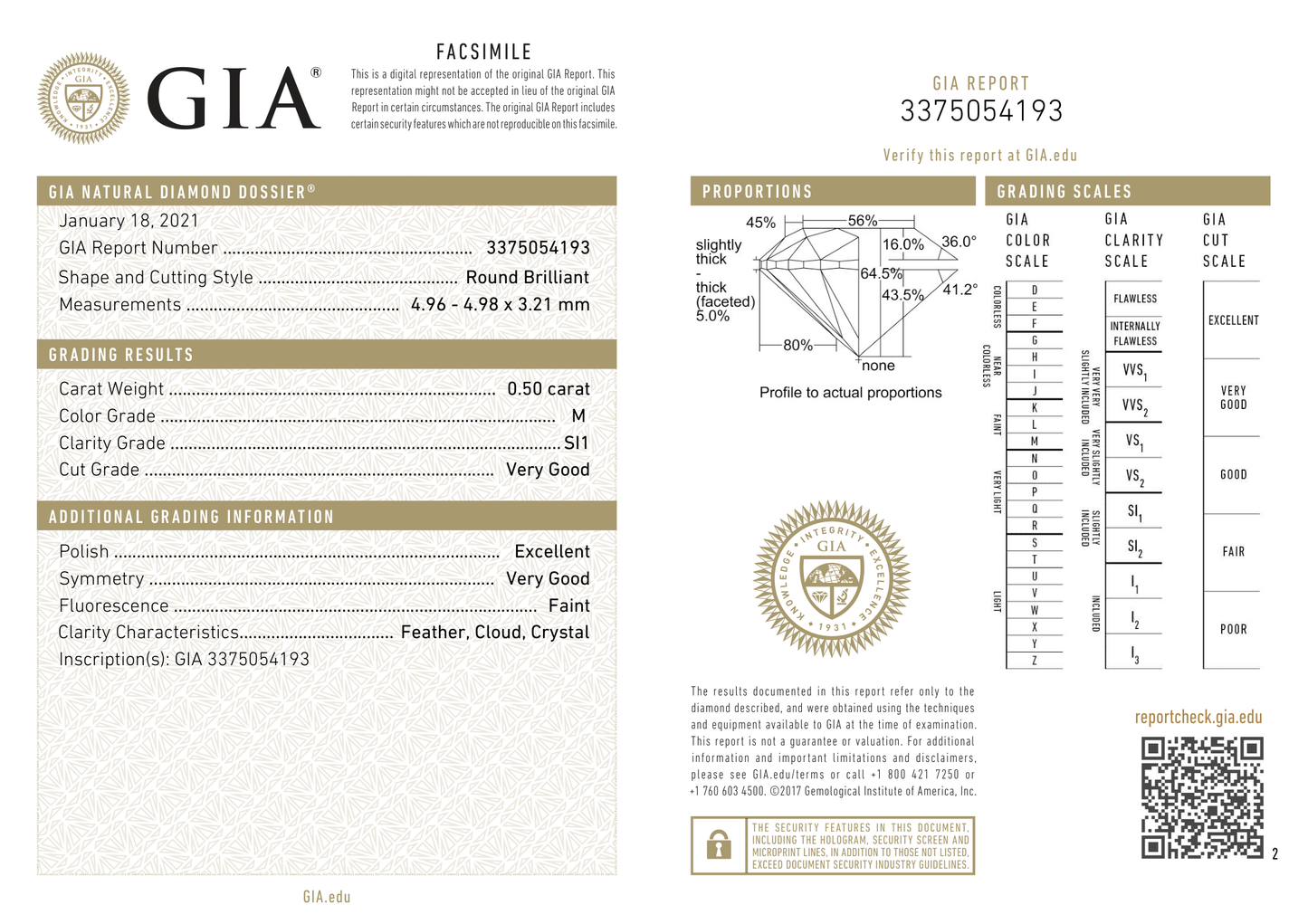แหวนเพชร GIA รอบ 0.50 กะรัต – M SI1 VG/EX/VG ID194276