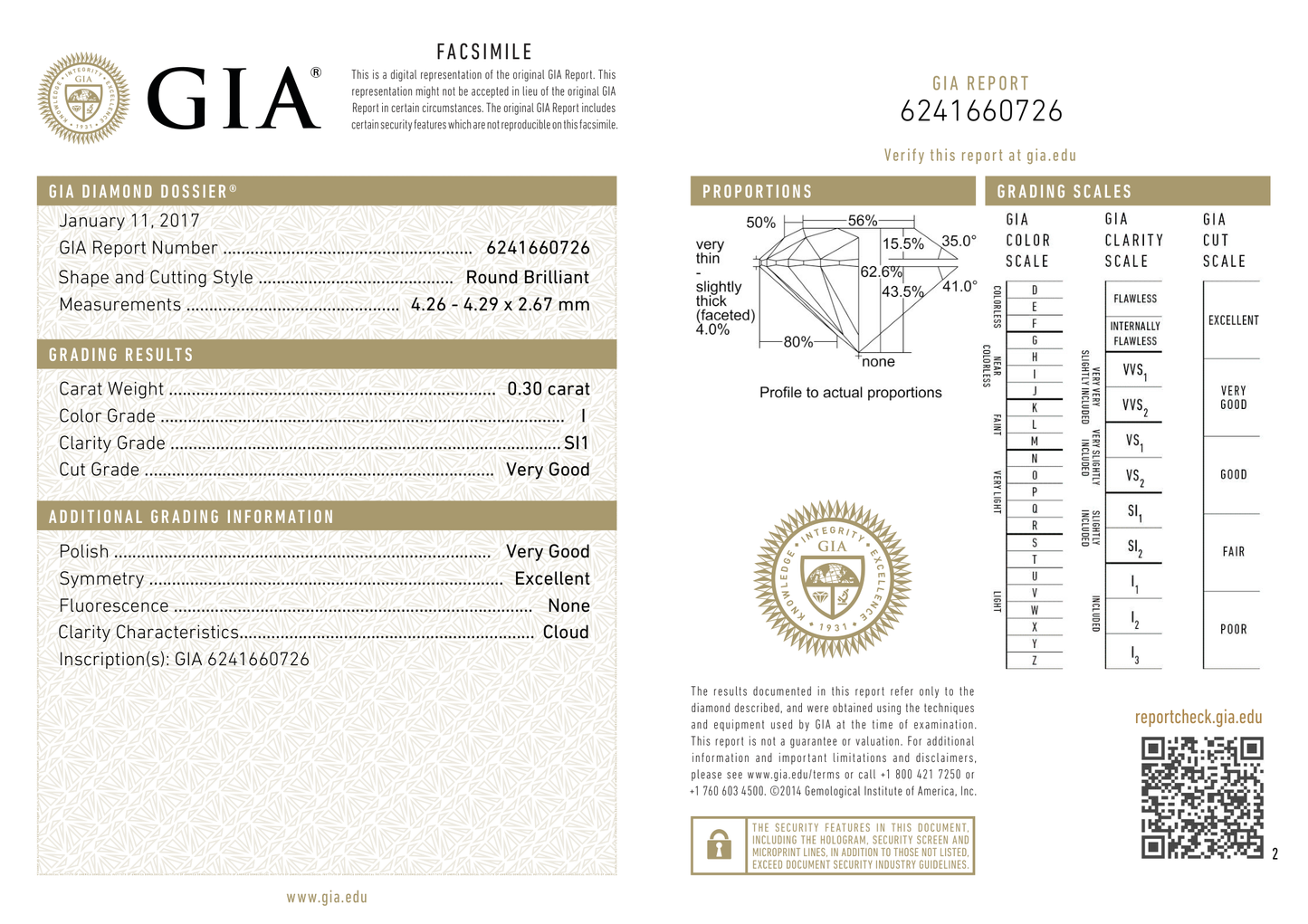 แหวนเพชร GIA รอบ 0.30 กะรัต – I SI2 VG/VG/EX ID486066