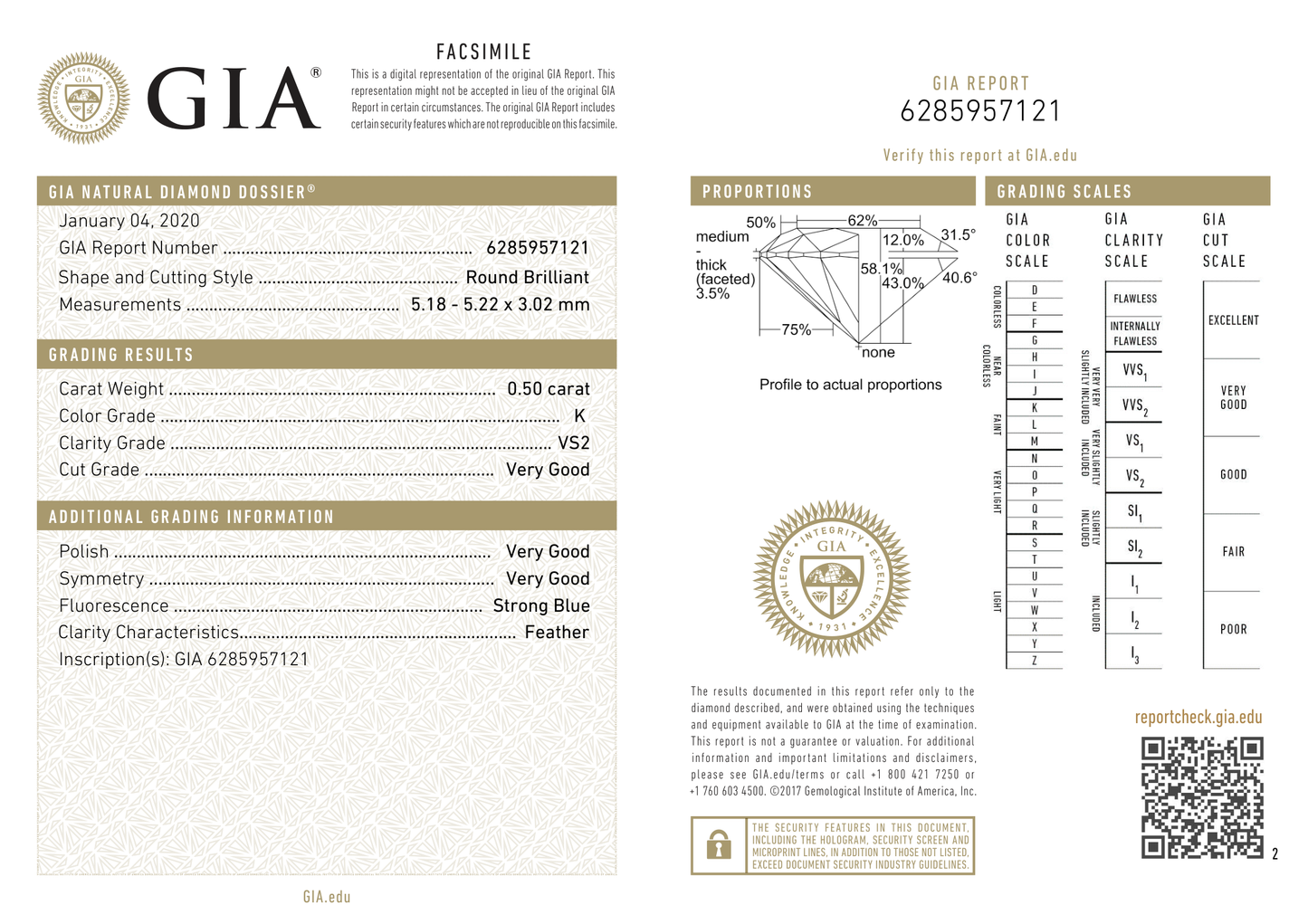 แหวนเพชร GIA รอบ 0.50 กะรัต – K VS2 VG/G/VG ID197843