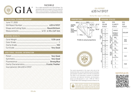 แหวนเพชร GIA รอบ 0.30 กะรัต – I VS2 VG/VG/VG ID386614
